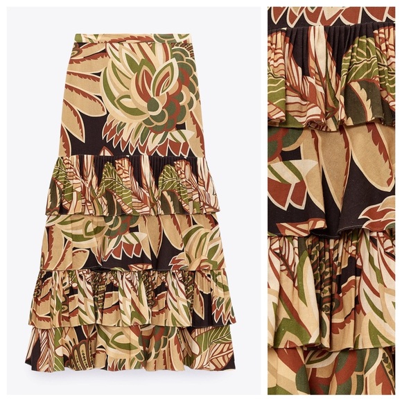 NWOT. Zara Multicolored Linen Blend Long High-Waisted Skirt. Size M. - Picture 5 of 9